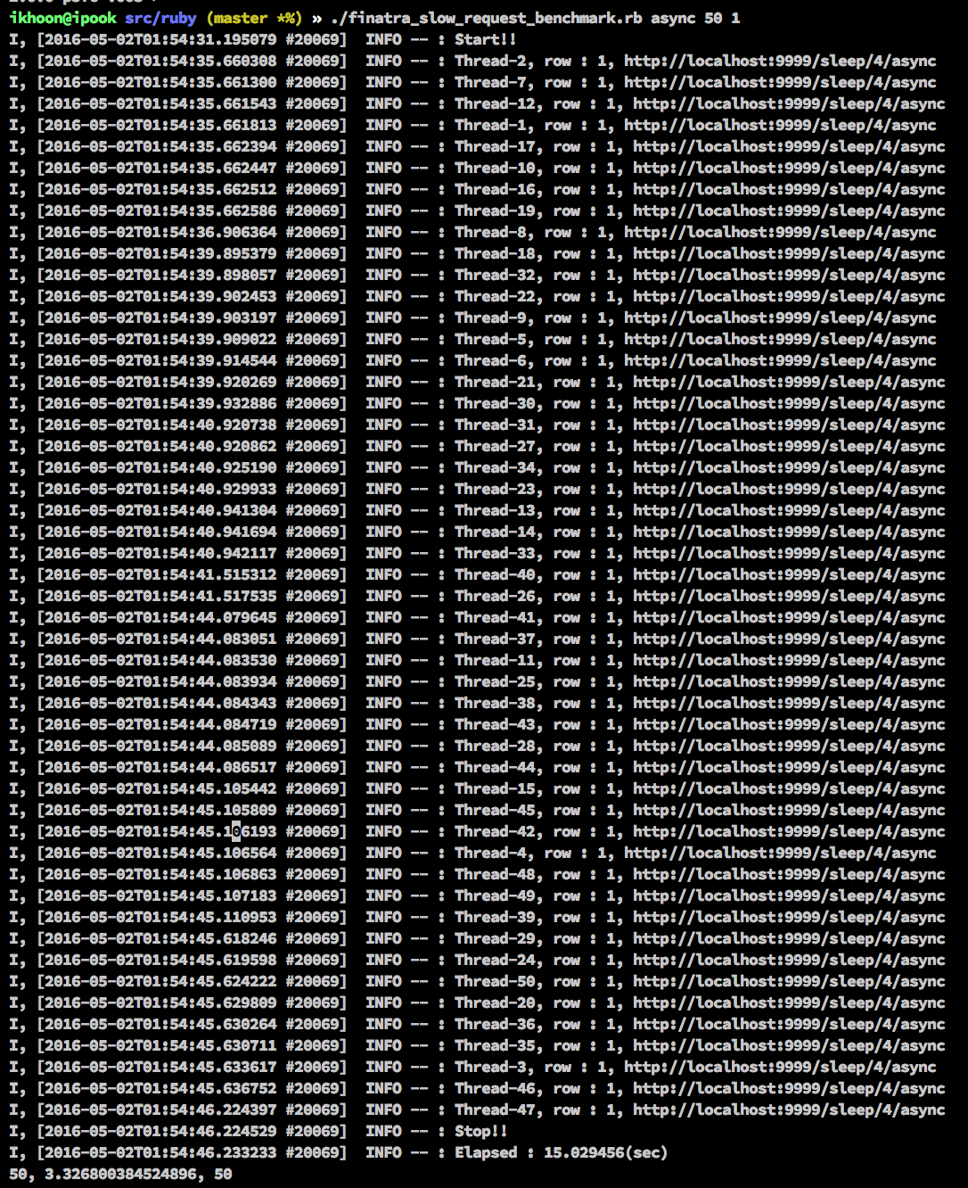 50개 thread를 이용한 async 성능 측정